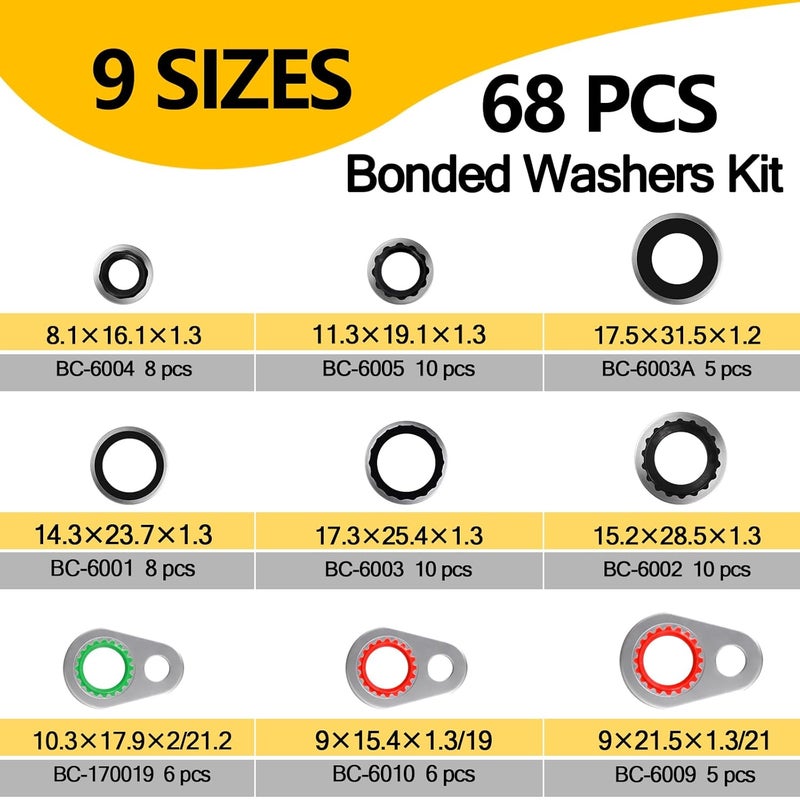 NBRINGO 68 PCS AC Compressor Gasket Kit - Compatible with 15-32241 GM Original Equipment, R134a AC Seal Kit Includes Bonded Washers & A/C Line Seals for Automotive Air Conditioner Repair - Image 2